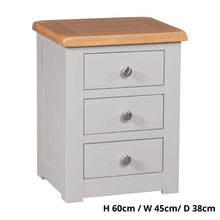 Grey Painted 3 Drawer Bedside Table w/ Lacquered Oak Top - White Tree Furniture