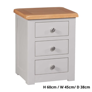 Grey Painted 3 Drawer Bedside Table w/ Lacquered Oak Top - White Tree Furniture