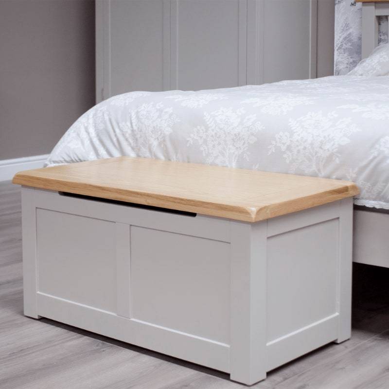 HOMESTYLE GB Grey Painted Blanket Box Painted w/ Lacquered Oak Top - White Tree Furniture