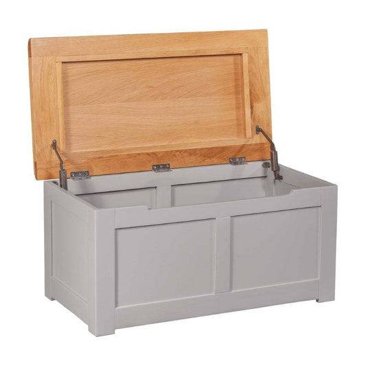 HOMESTYLE GB Grey Painted Blanket Box Painted w/ Lacquered Oak Top - White Tree Furniture