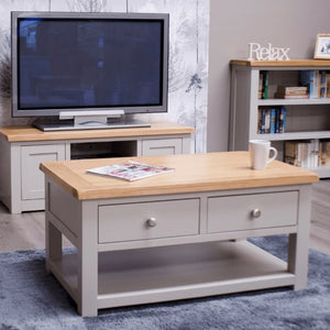 Grey Painted Coffee Table with Lacqured Oak Top - White Tree Furniture