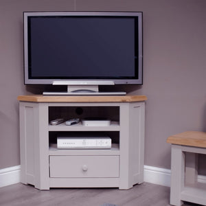 HOMESTYLE GB Grey Corner TV Cabinet with Lacquered Oak Top - White Tree Furniture