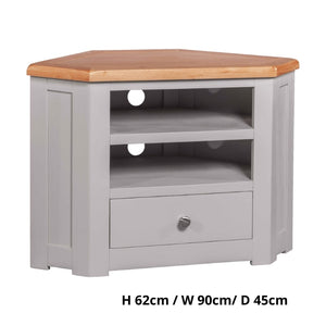 HOMESTYLE GB Grey Corner TV Cabinet with Lacquered Oak Top - White Tree Furniture