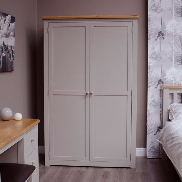 Grey Painted Ladies Wardrobe w/ Lacquered Oak Top - White Tree Furniture