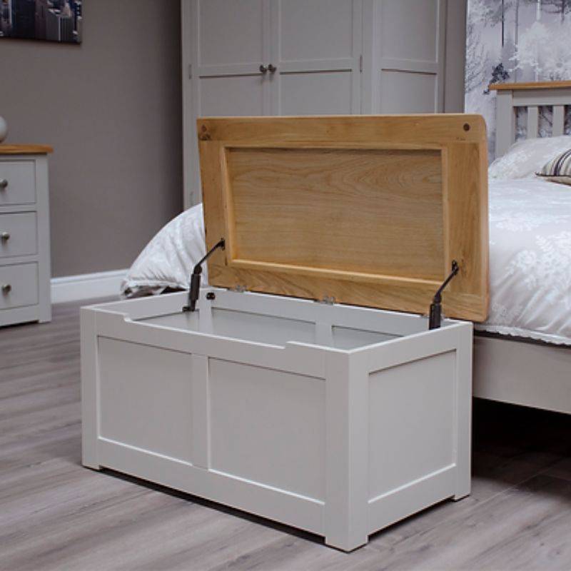 HOMESTYLE GB Grey Painted Blanket Box Painted w/ Lacquered Oak Top - White Tree Furniture