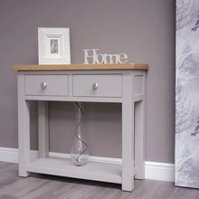 HOMESTYLE GB Grey Painted Hall Table with Lacquered Oak Top - White Tree Furniture