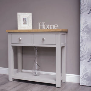 HOMESTYLE GB Grey Painted Hall Table with Lacquered Oak Top - White Tree Furniture