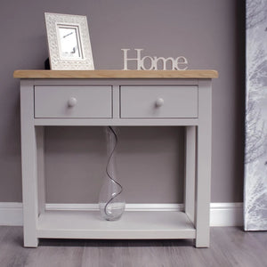 HOMESTYLE GB Grey Painted Hall Table with Lacquered Oak Top - White Tree Furniture