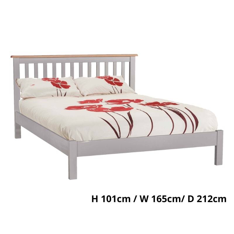 HOMESTYLE GB Grey Painted Kingsize Bed with Lacquered Oak Top - White Tree Furniture