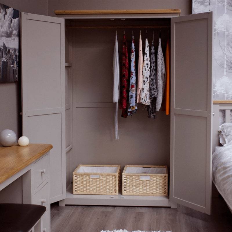 Grey Painted Ladies Wardrobe w/ Lacquered Oak Top - White Tree Furniture