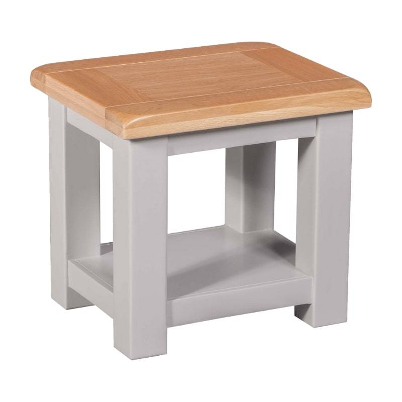 HOMESTYLE GB Grey Painted Lamp Table with Lacquered Oak Top - White Tree Furniture