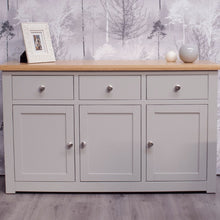 HOMESTYLE GB Grey Large Sideboard with Lacquered Oak Top - White Tree Furniture