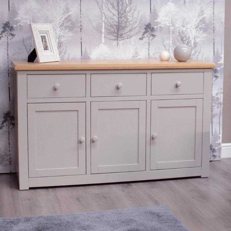 HOMESTYLE GB Grey Large Sideboard with Lacquered Oak Top - White Tree Furniture