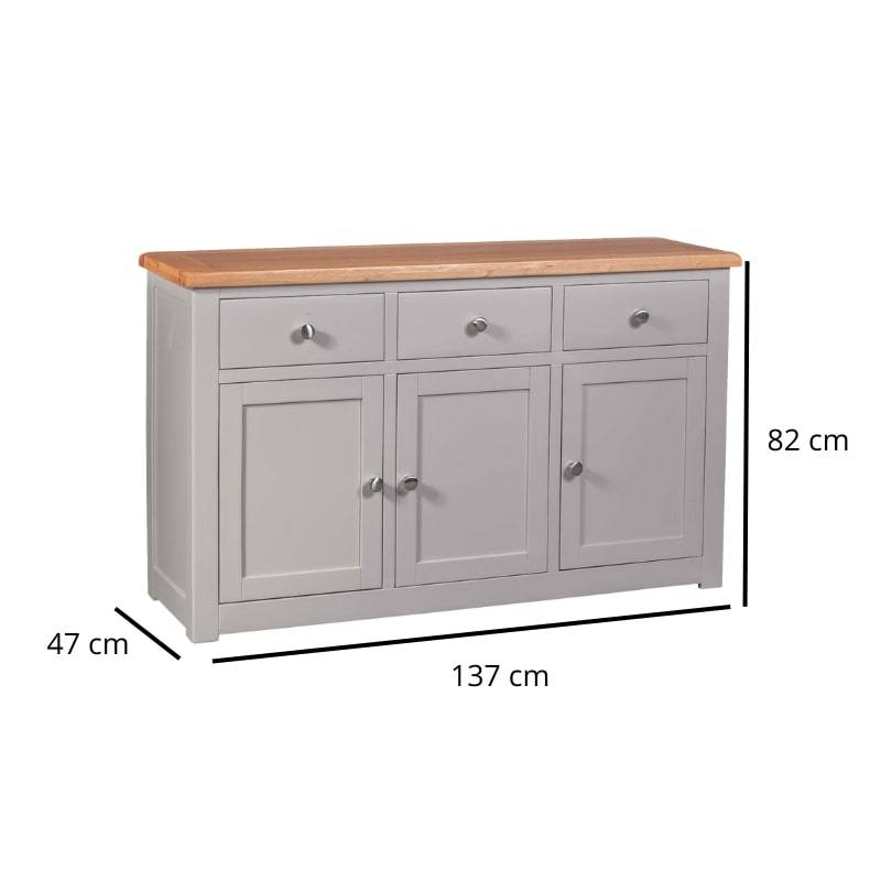 HOMESTYLE GB Grey Large Sideboard with Lacquered Oak Top - White Tree Furniture