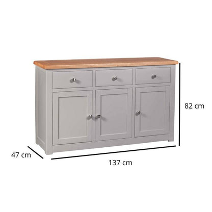 HOMESTYLE GB Grey Large Sideboard with Lacquered Oak Top - White Tree Furniture