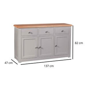 HOMESTYLE GB Grey Large Sideboard with Lacquered Oak Top - White Tree Furniture