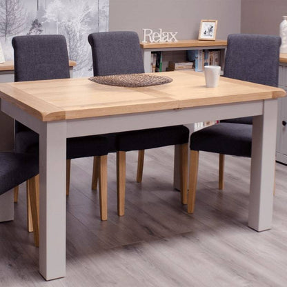 HOMESTYLE GB Grey Painted Medium Extending Table 132cm - 165cm - 198cm with Lacquered Oak Top - White Tree Furniture