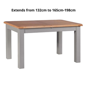 HOMESTYLE GB Grey Painted Medium Extending Table 132cm - 165cm - 198cm with Lacquered Oak Top - White Tree Furniture