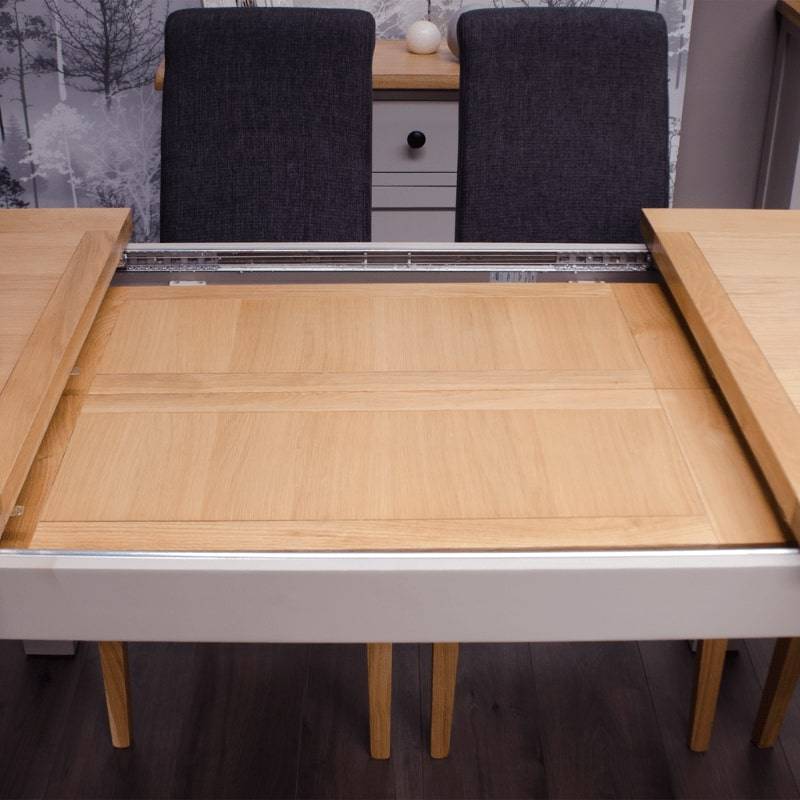 HOMESTYLE GB Grey Painted Medium Extending Table 132cm - 165cm - 198cm with Lacquered Oak Top - White Tree Furniture