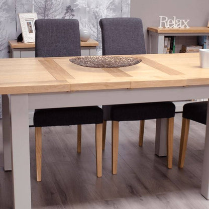 HOMESTYLE GB Grey Painted Medium Extending Table 132cm - 165cm - 198cm with Lacquered Oak Top - White Tree Furniture