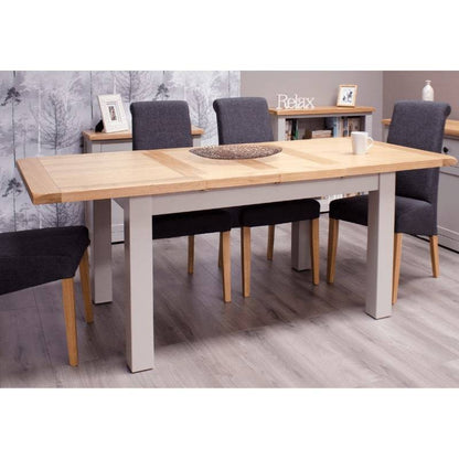 HOMESTYLE GB Grey Painted Medium Extending Table 132cm - 165cm - 198cm with Lacquered Oak Top - White Tree Furniture