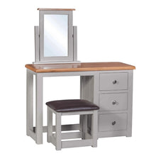 HOMESTYLE GB Diamond Grey Painted Dressing Table Mirror w/ Lacquered Oak Top - White Tree Furniture