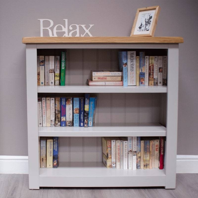 HOMESTYLE GB Grey Small Bookcase with Lacquered Oak Top - White Tree Furniture