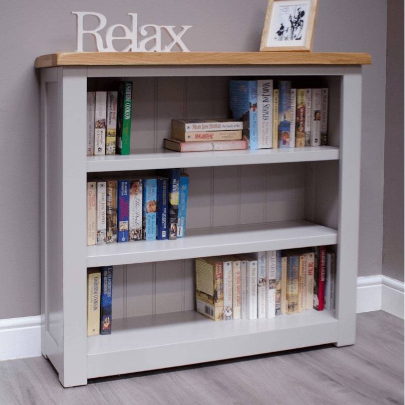 HOMESTYLE GB Grey Small Bookcase with Lacquered Oak Top - White Tree Furniture