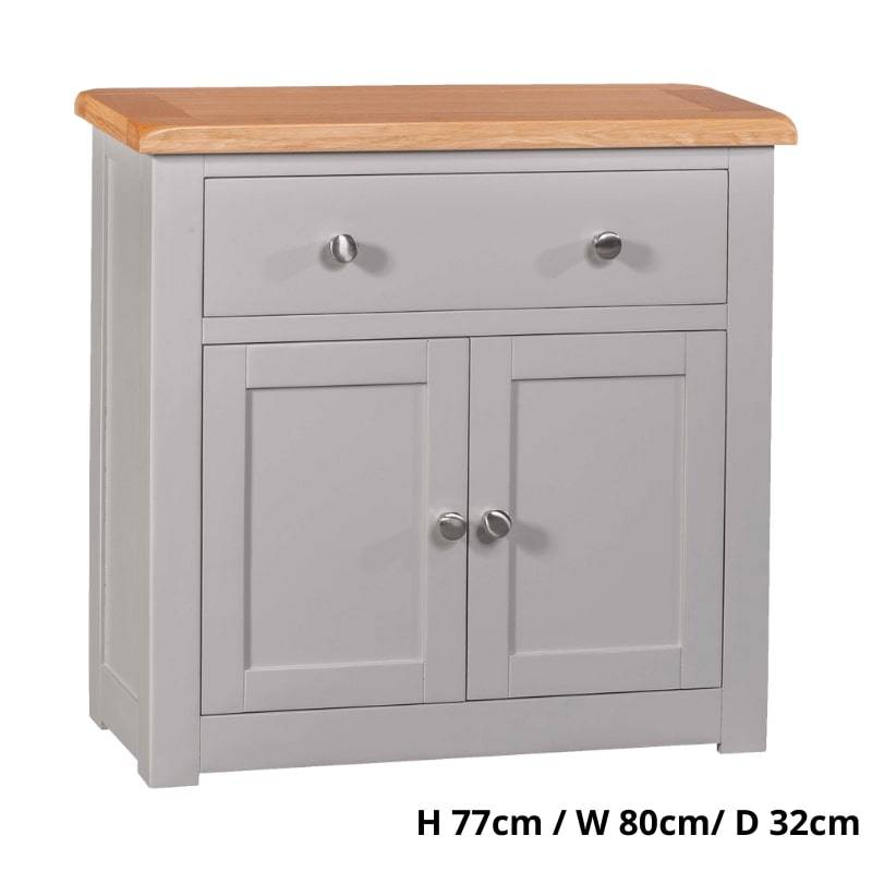 HOMESTYLE GB Grey Painted Small Cupboard with Lacquered Oak Top - White Tree Furniture