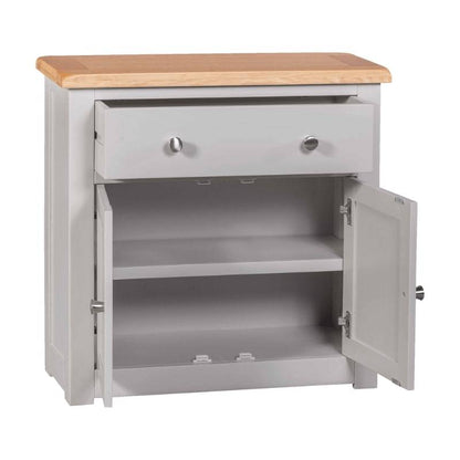 HOMESTYLE GB Grey Painted Small Cupboard with Lacquered Oak Top - White Tree Furniture