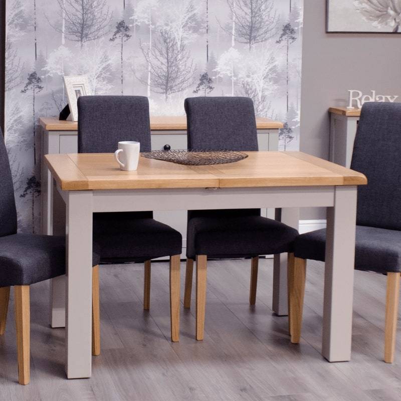 HOMESTYLE GB Grey Small Extending Table 120cm - 153cm with Lacquered Oak Top - White Tree Furniture