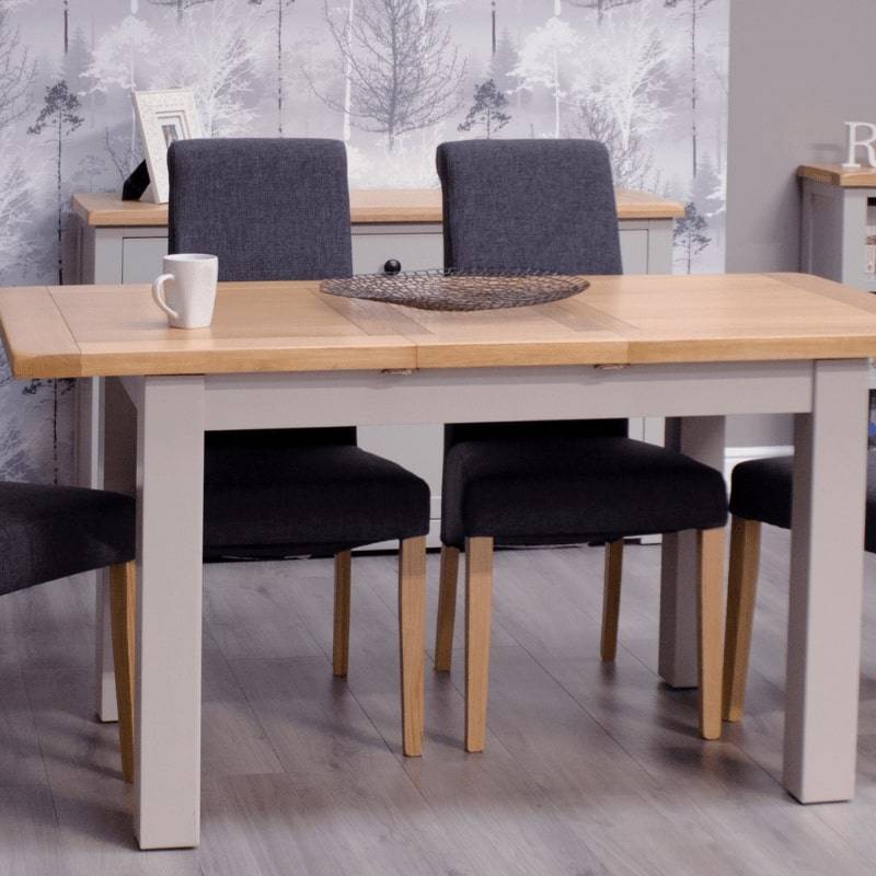 HOMESTYLE GB Grey Small Extending Table 120cm - 153cm with Lacquered Oak Top - White Tree Furniture