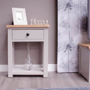 HOMESTYLE GB Grey Painted Small Hall Table with Lacquered Oak Top - White Tree Furniture