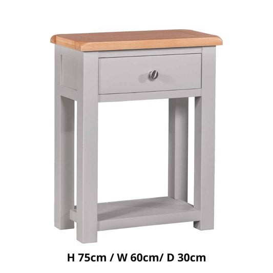 HOMESTYLE GB Grey Painted Small Hall Table with Lacquered Oak Top - White Tree Furniture