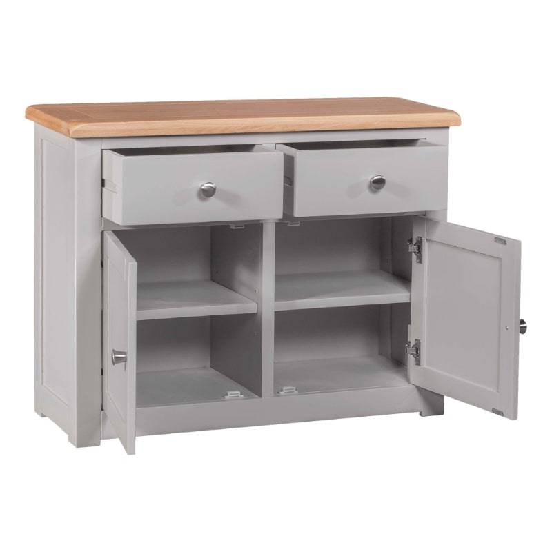 HOMESTYLE GB Grey Small Sideboard with Lacquered Oak Top - White Tree Furniture