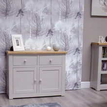 HOMESTYLE GB Grey Small Sideboard with Lacquered Oak Top - White Tree Furniture