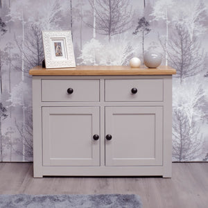 HOMESTYLE GB Grey Small Sideboard with Lacquered Oak Top - White Tree Furniture