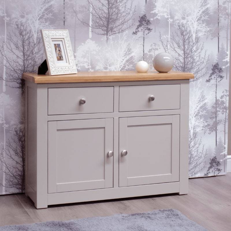 HOMESTYLE GB Grey Small Sideboard with Lacquered Oak Top - White Tree Furniture