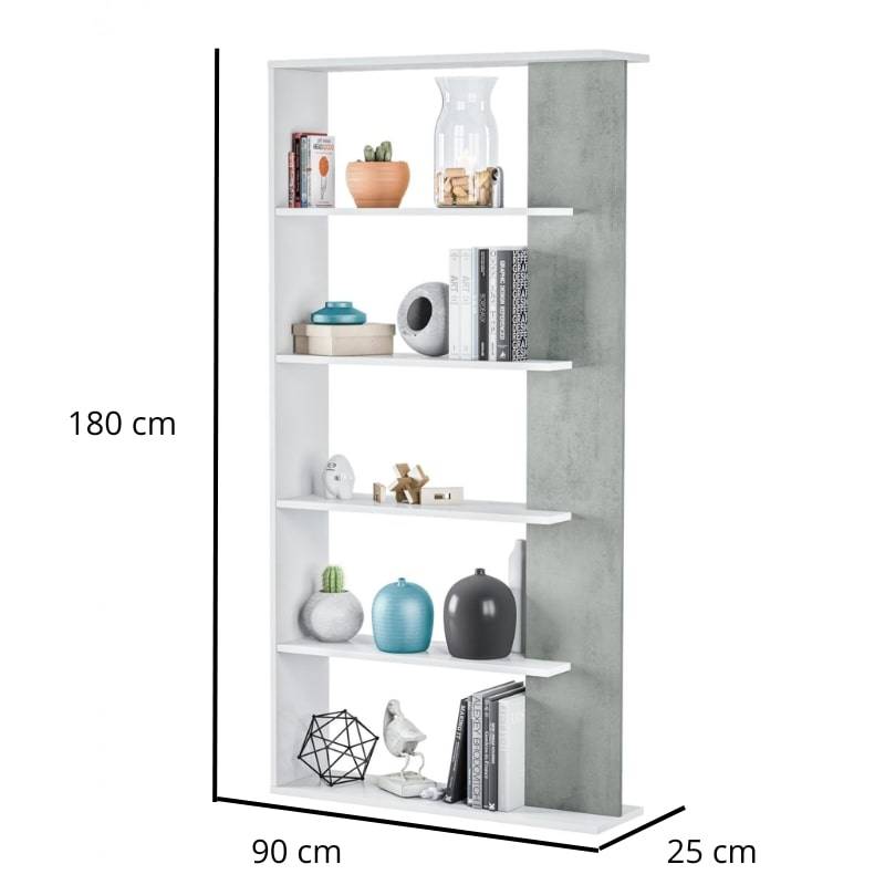 Epping 5 Shelf Bookcase in Matt Gloss White & Concrete - White Tree Furniture