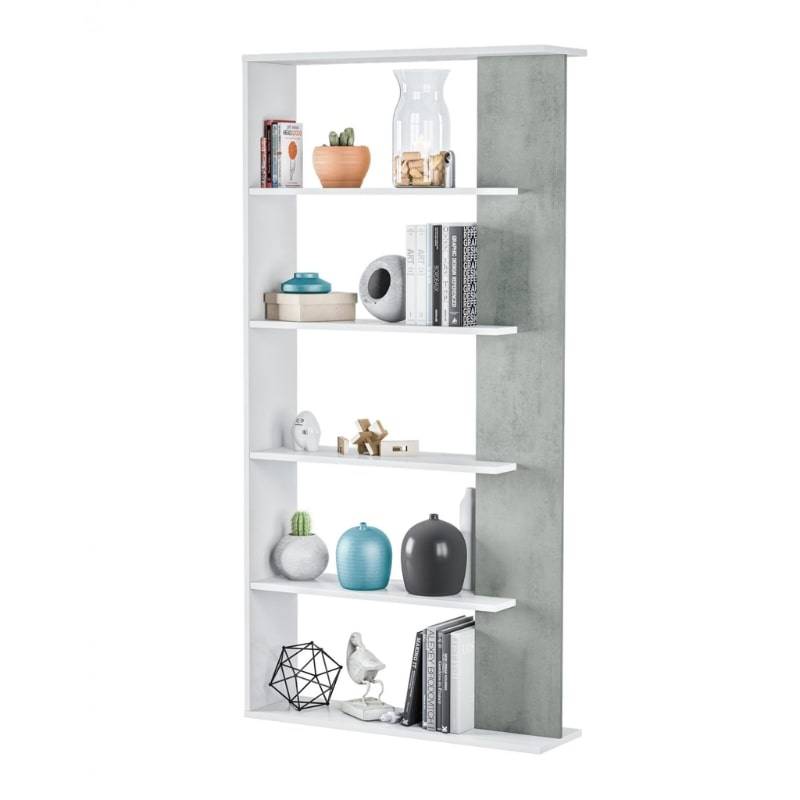 Epping 5 Shelf Bookcase in Matt Gloss White & Concrete - White Tree Furniture