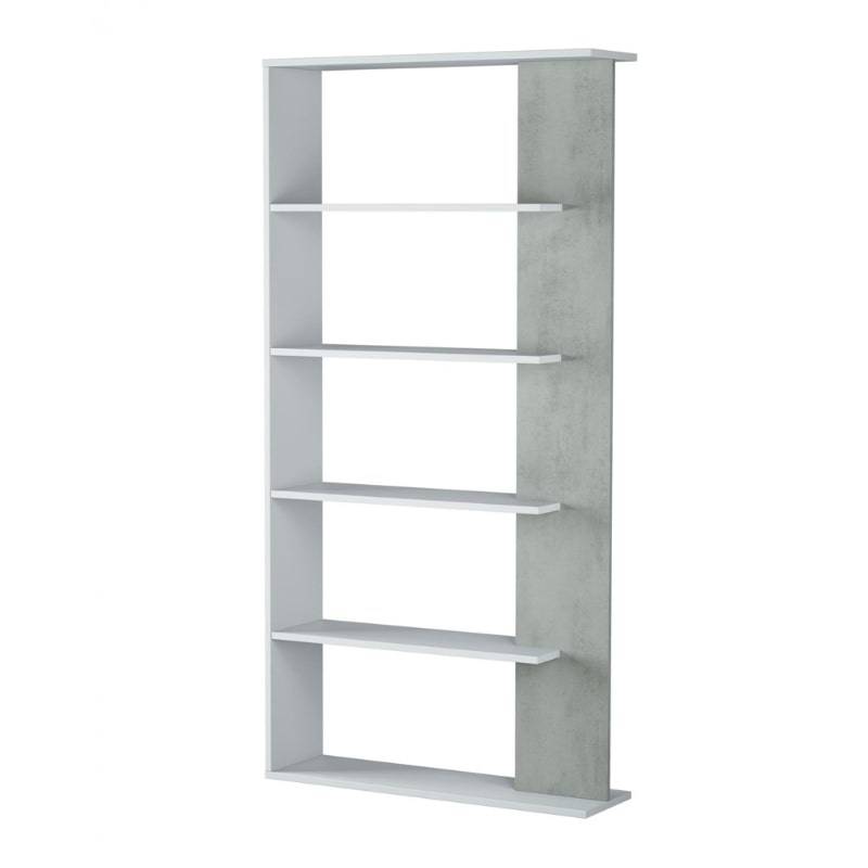 Epping 5 Shelf Bookcase in Matt Gloss White & Concrete - White Tree Furniture