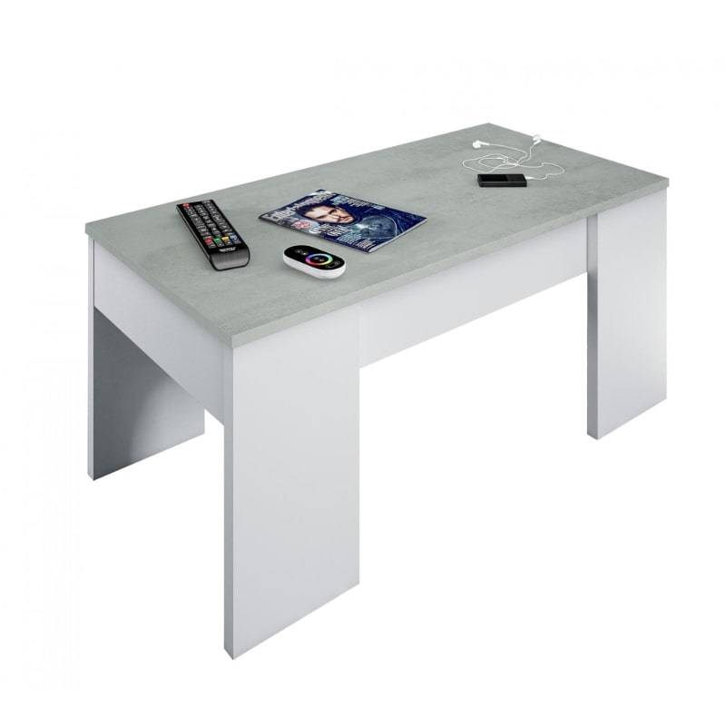 Epping Lift-Up Coffee Table in Matt Gloss White & Concrete - White Tree Furniture