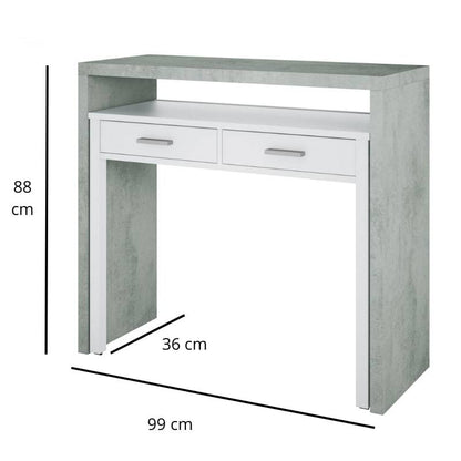 Epping Pull Out Desk in Matt Gloss White & Concrete - White Tree Furniture