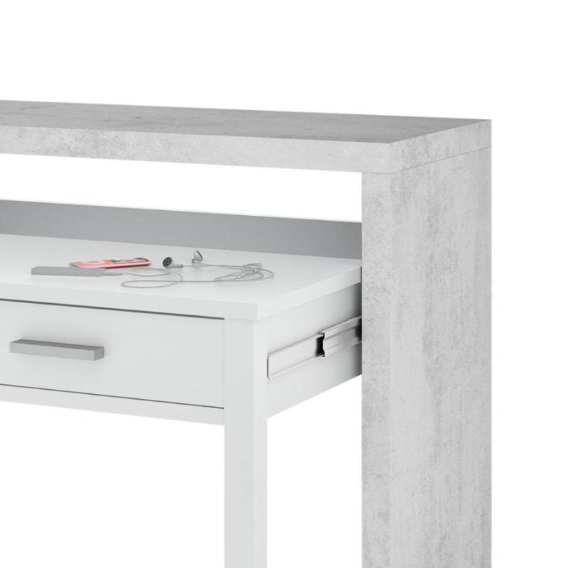 Epping Pull Out Desk in Matt Gloss White & Concrete - White Tree Furniture