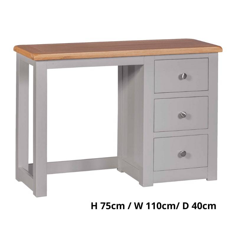 HOMESTYLE GB Diamond Grey Painted Dressing Table Mirror w/ Lacquered Oak Top - White Tree Furniture