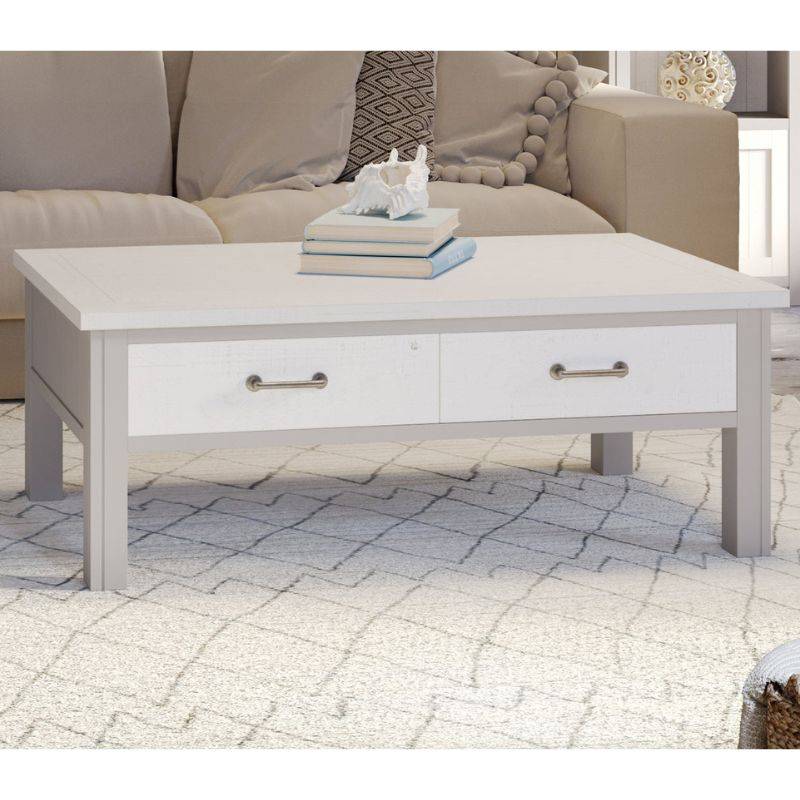 BAUMHAUS Greystone Reclaimed Coffee Table with 4 Drawers in Distressed White & Grey VTTG08A - White Tree Furniture