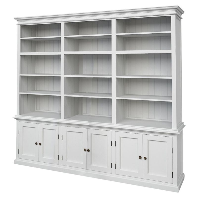 NOVASOLO HALIFAX Extra Large White Bookcase with Cupboards CA614 - White Tree Furniture