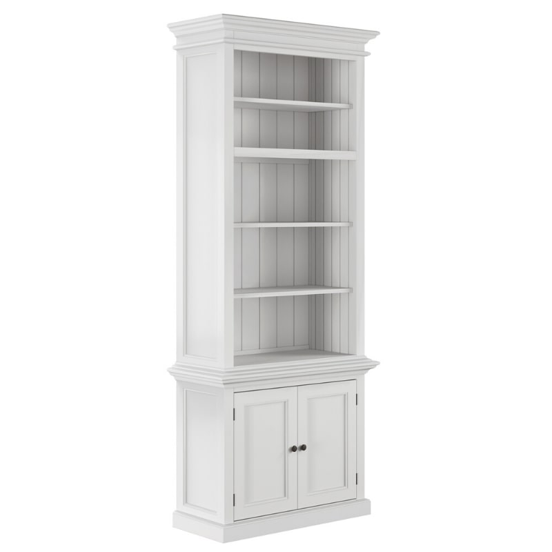 NOVASOLO Halifax White Painted Tall Bookcase with Cupboard CA612 - White Tree Furniture