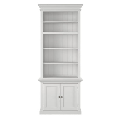 NOVASOLO Halifax White Painted Tall Bookcase with Cupboard CA612 - White Tree Furniture