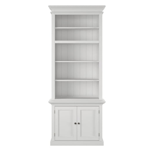 NOVASOLO Halifax White Painted Tall Bookcase with Cupboard CA612 - White Tree Furniture